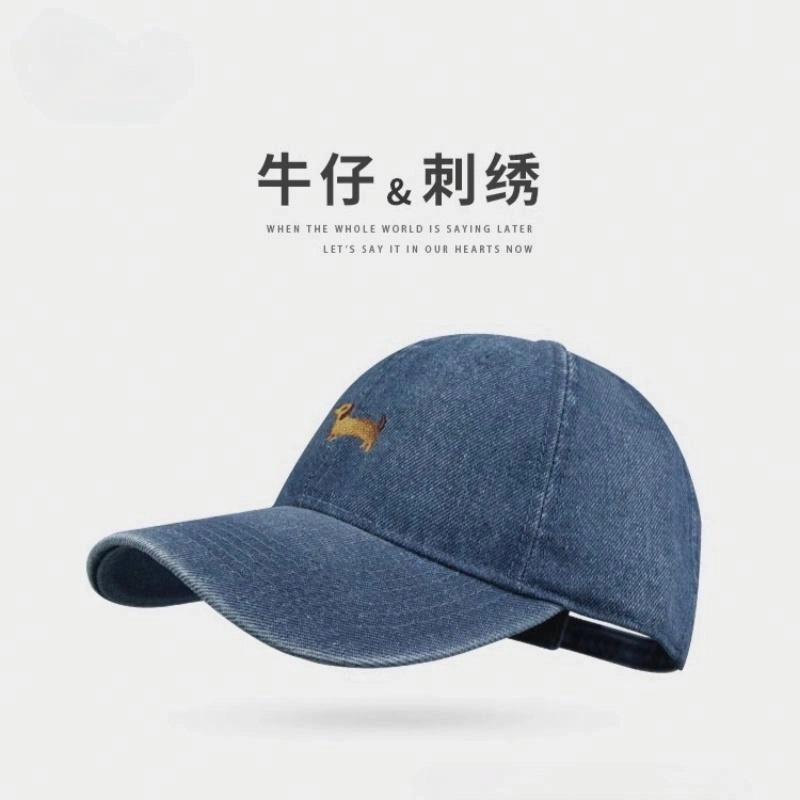 钓鱼熊 可爱刺绣小狗水洗牛仔春秋日系大头围显脸小软顶 棉 鸭舌帽 男女同款情侣款