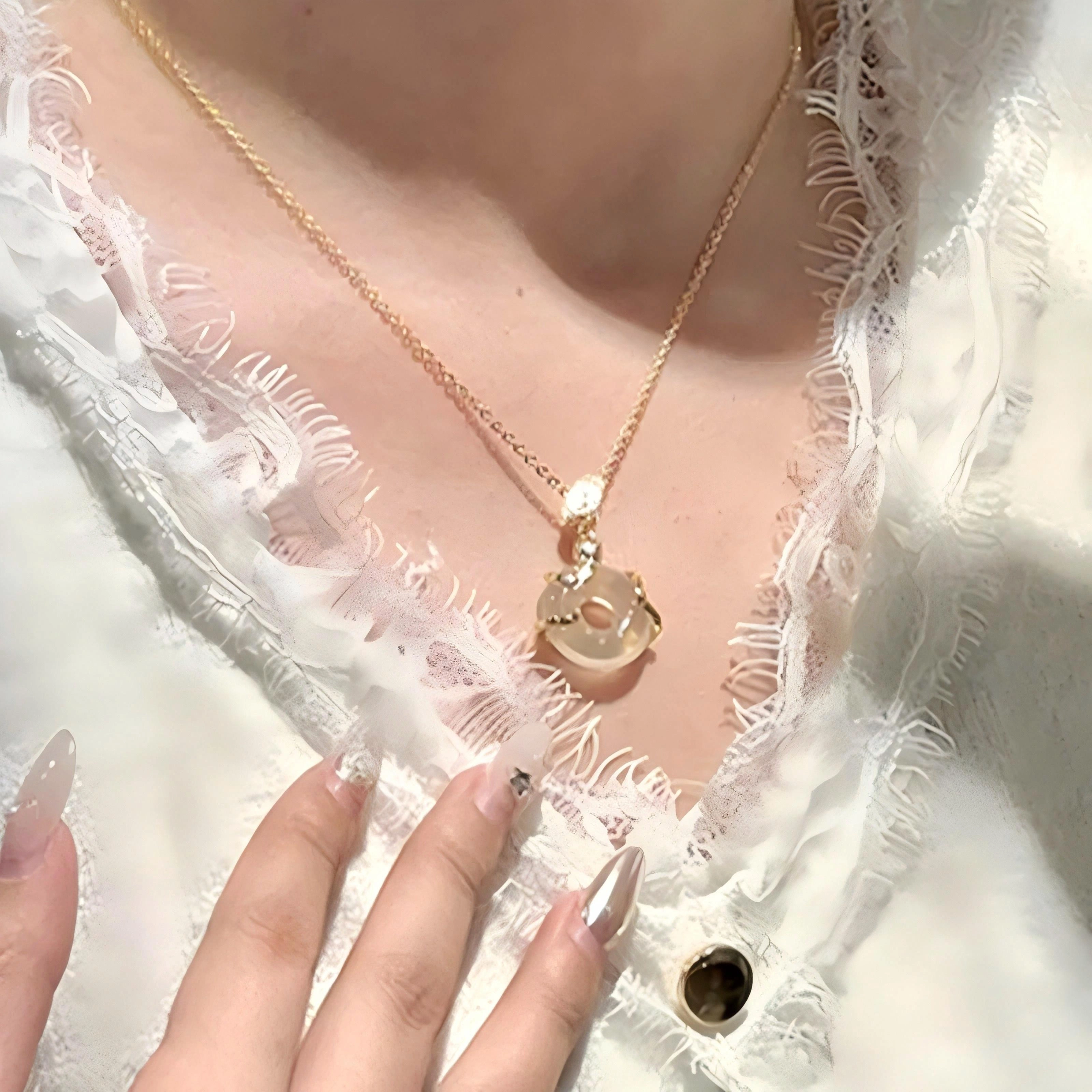 挚爱永恒 新中式国风 大气复古灵蛇平安扣 玉髓 玉石项链 男女同款情侣款