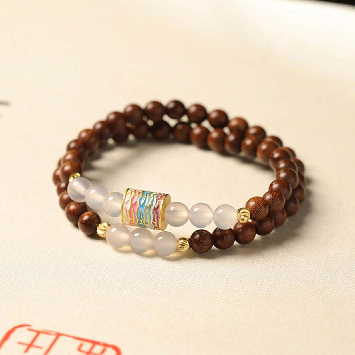 【做个富婆】 希笛拉 珐琅彩五条经文转运珠 招财纳福八方来财 新中式国潮佛珠念珠浪漫#好运 金丝檀木 手串 男女同款情侣款