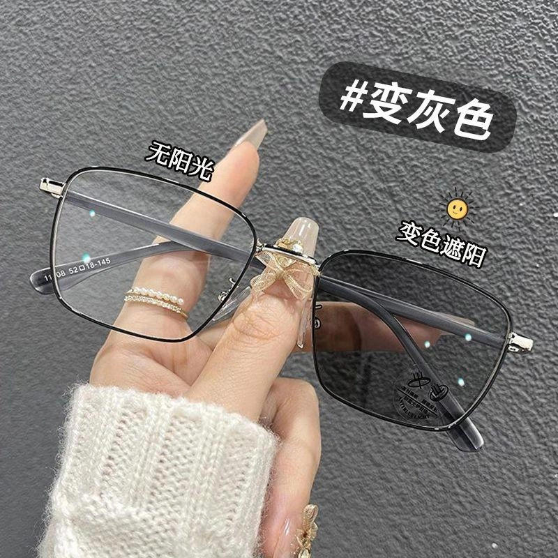 【可配度数】 轲领 可定制防蓝光片轻便复古感木纹金框光变色近视眼镜潮流时尚 方形 光学镜架 男女同款情侣款