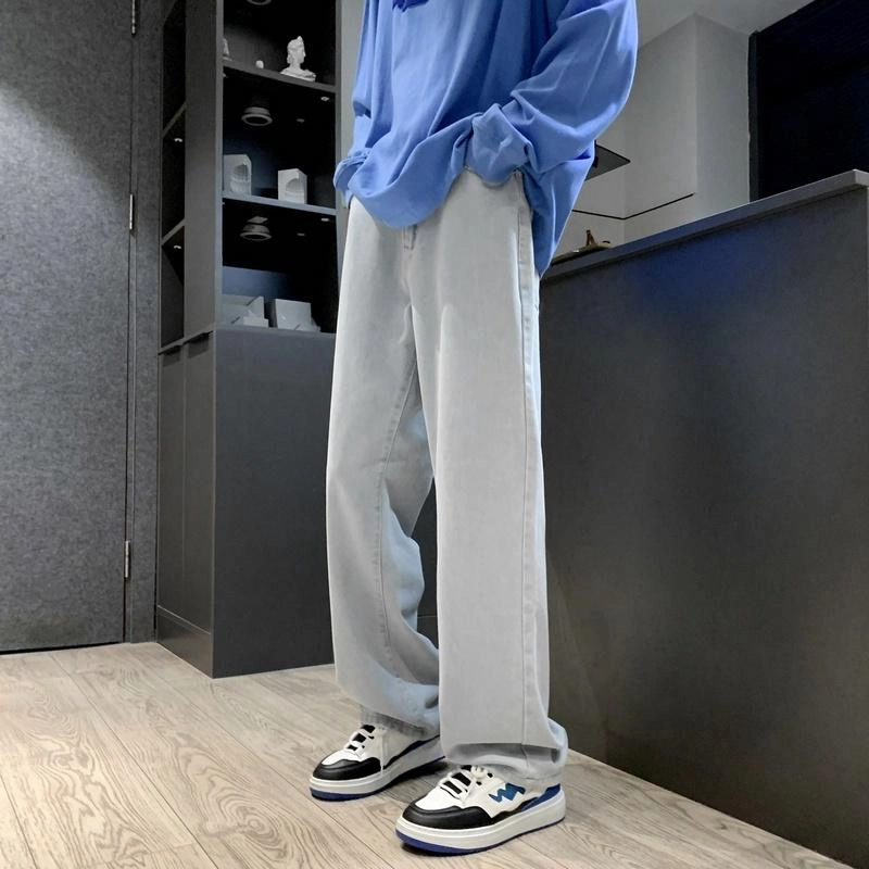 周同学 周杰伦 美式复古水洗基础款保暖高街做旧舒适亲肤透气直筒微喇阔腿长裤通勤百搭废土风垂感牛仔裤 男女同款