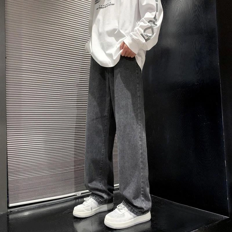 周同学 周杰伦 美式复古水洗基础款保暖高街做旧舒适亲肤透气直筒微喇阔腿长裤通勤百搭废土风垂感牛仔裤 男女同款