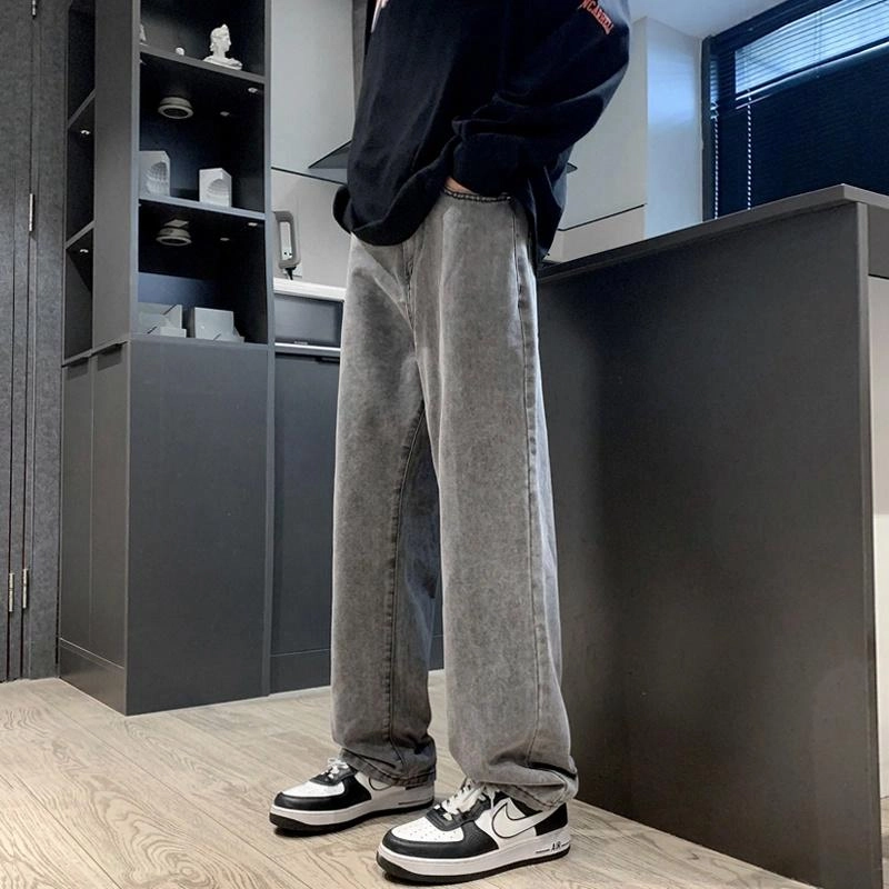 周同学 周杰伦 美式复古水洗基础款保暖高街做旧舒适亲肤透气直筒微喇阔腿长裤通勤百搭废土风垂感牛仔裤 男女同款