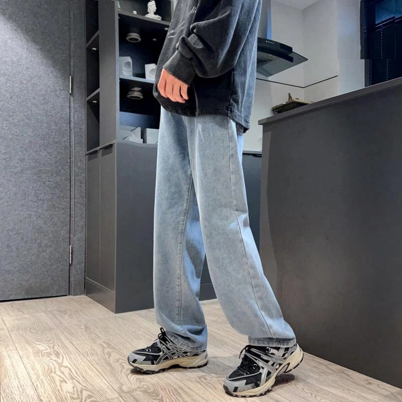 周同学 周杰伦 美式复古水洗基础款保暖高街做旧舒适亲肤透气直筒微喇阔腿长裤通勤百搭废土风垂感牛仔裤 男女同款
