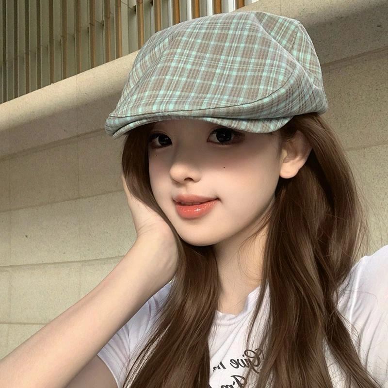 艾佳微 时尚格子少女感 韩系简约百搭户外防晒遮阳 棉 贝雷帽 男女同款情侣款