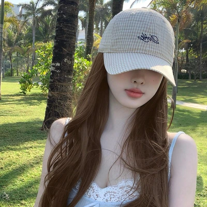 艾佳微 时尚潮流格子大头围显脸小防晒遮阳户外出行旅游 棉 鸭舌帽 男女同款情侣款