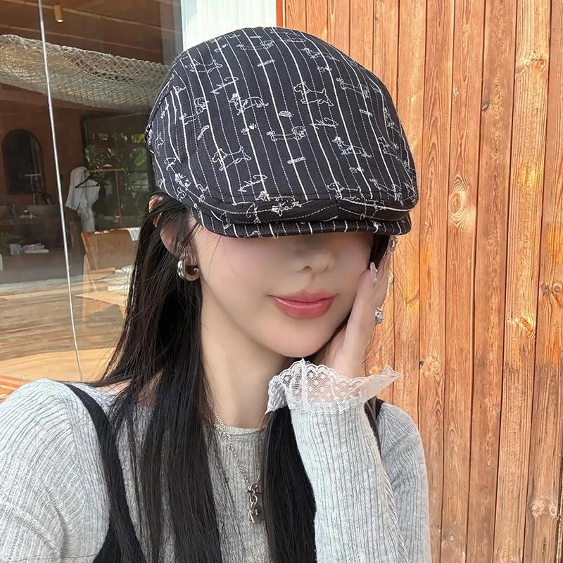 艾佳微 时尚潮流美式复古百搭防晒遮阳大头围少女感小狗款户外帽前进帽 棉 贝雷帽 男女同款情侣款