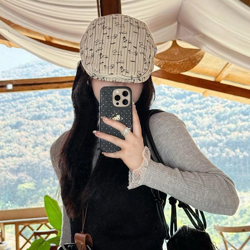 艾佳微 时尚潮流美式复古百搭防晒遮阳大头围少女感小狗款户外帽前进帽 棉 贝雷帽 男女同款情侣款