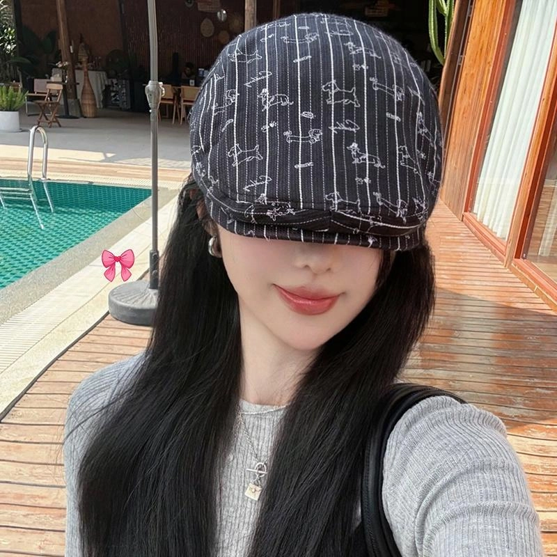 艾佳微 时尚潮流美式复古百搭防晒遮阳大头围少女感小狗款户外帽前进帽 棉 贝雷帽 男女同款情侣款