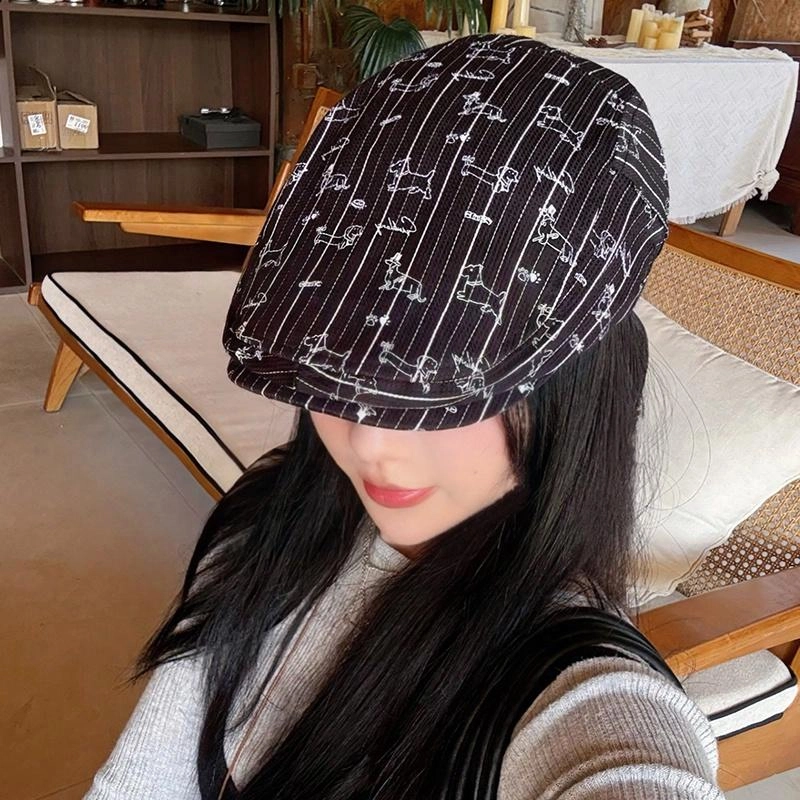 艾佳微 时尚潮流美式复古百搭防晒遮阳大头围少女感小狗款户外帽前进帽 棉 贝雷帽 男女同款情侣款