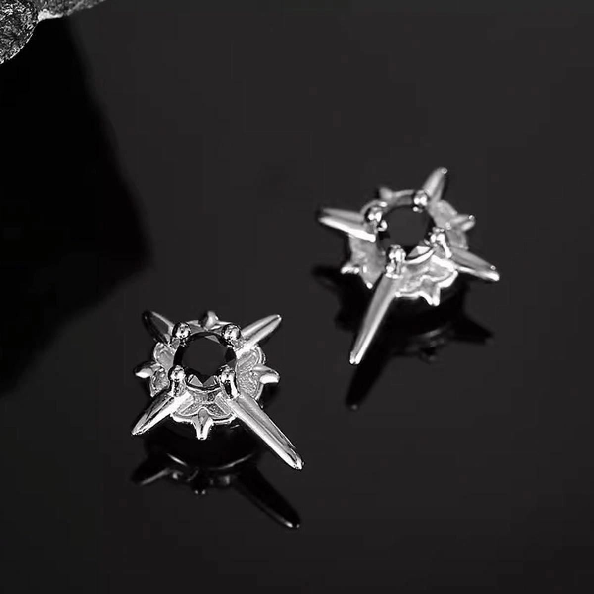 色菲尔 八芒星 街头嘻哈时尚百搭精致轻奢高级感 合金 耳钉 男女同款情侣款