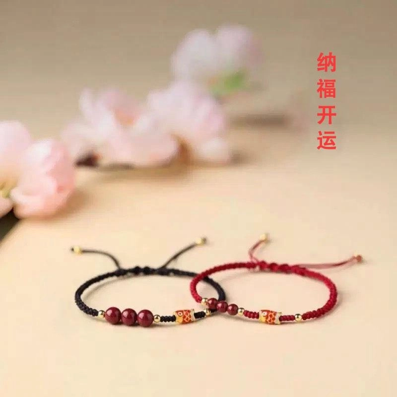 唐述 朱事皆顺 锦鲤 考试考研上岸新中式小众国风设计转运珠手工编织 好运 朱砂 手绳 男女同款情侣款