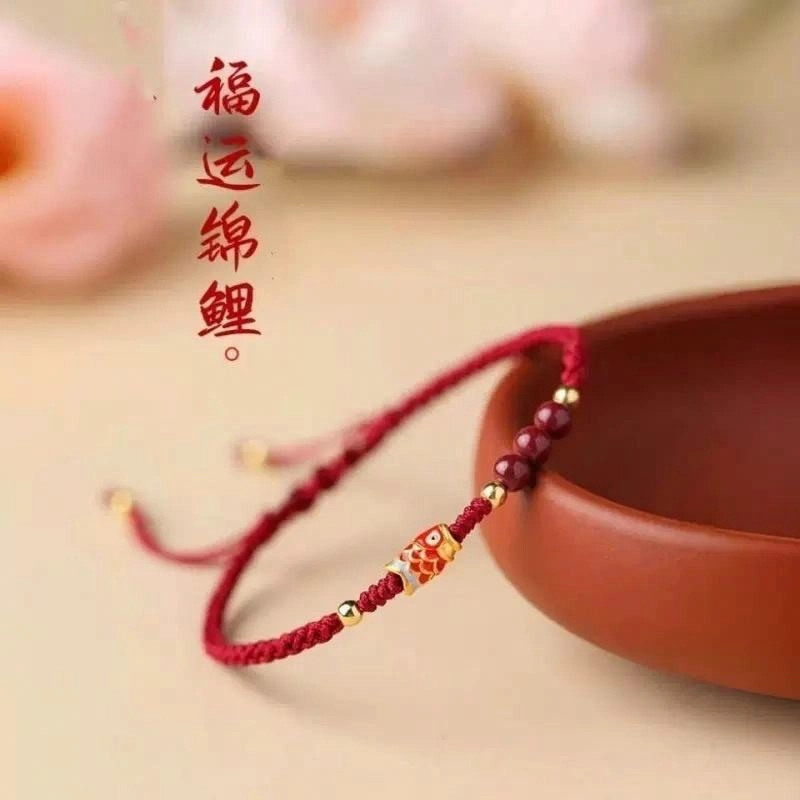 唐述 朱事皆顺 锦鲤 考试考研上岸新中式小众国风设计转运珠手工编织 好运 朱砂 手绳 男女同款情侣款