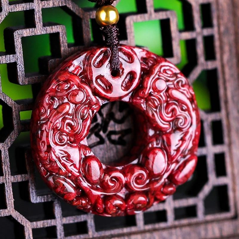 豆蔻时光 转运 国风国潮吉祥物 高含量原矿晶体颗粒砂貔貅招财平安扣 朱砂 项链 男女同款情侣款