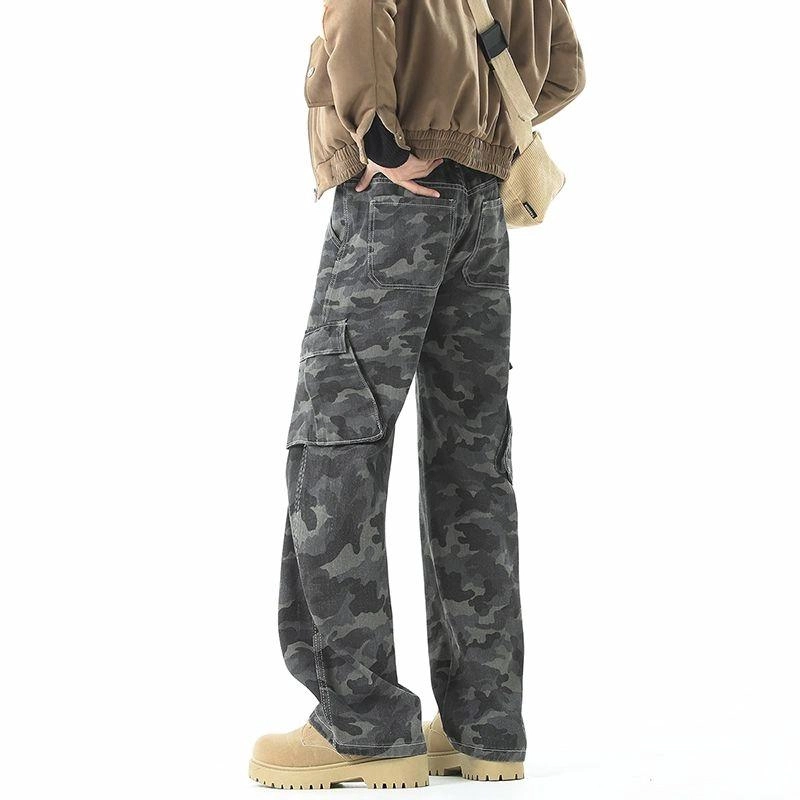 人本 休闲潮流百搭宽松牛仔裤 男女同款 迷彩灰