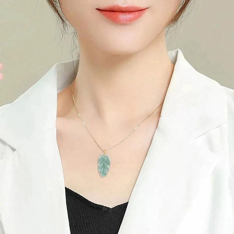 周纪福 新中式气质 显白金枝玉叶蓝水树叶 国风 糯种 翡翠项链 女款