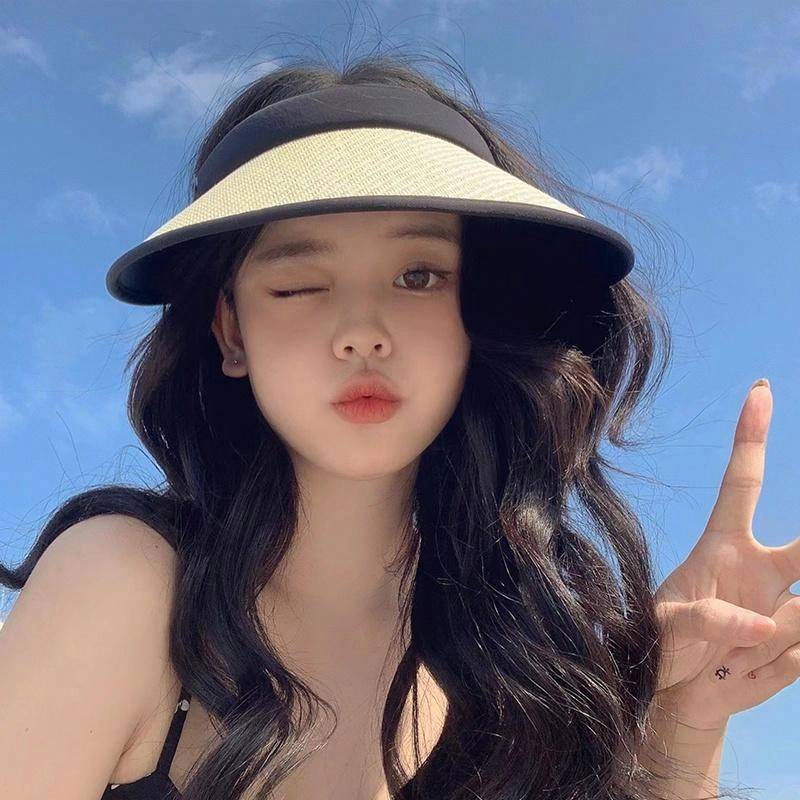 艾佳微 夏季日常大头围显脸小遮阳帽沙滩帽出行户外旅游多色 涤纶 防晒帽 男女同款情侣款