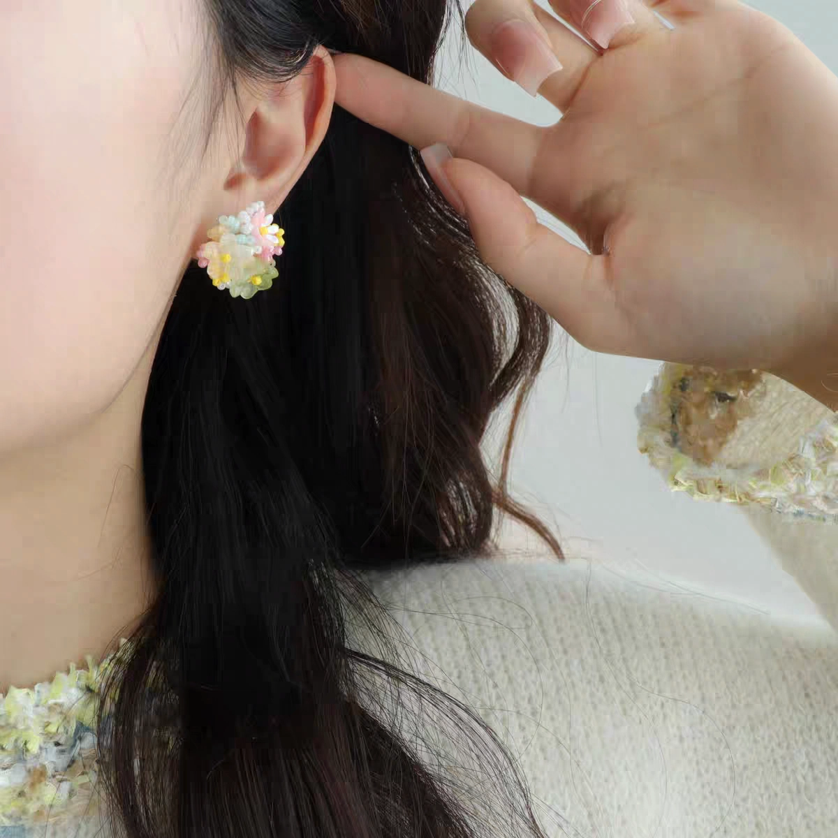 素 多巴胺夏日氛围感甜美繁花度假风少女气质小众耳饰 树脂 耳环 女款