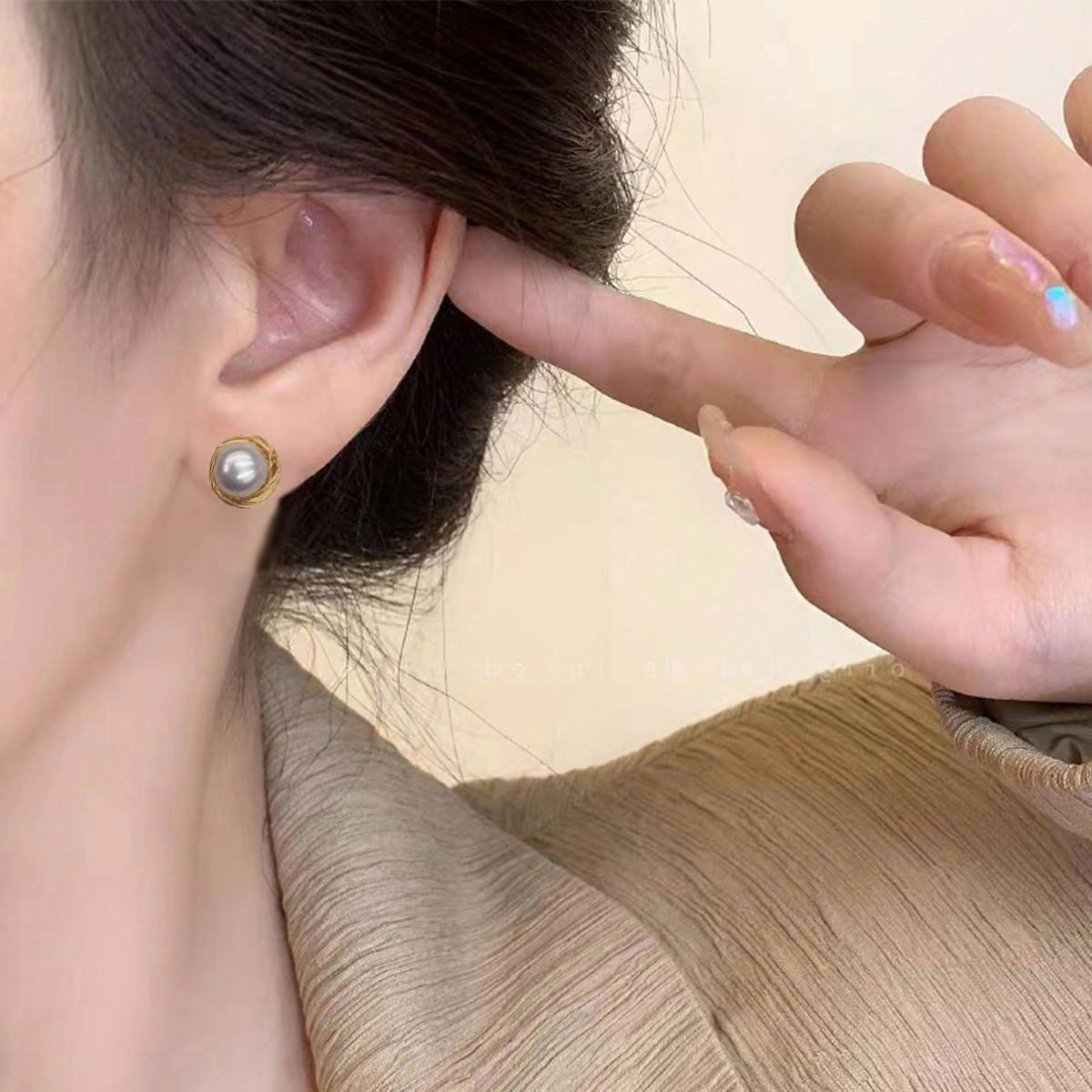 品彩 高级感绕线馒头珠耳饰 年轻气质百搭 淡水珍珠 耳钉 女款