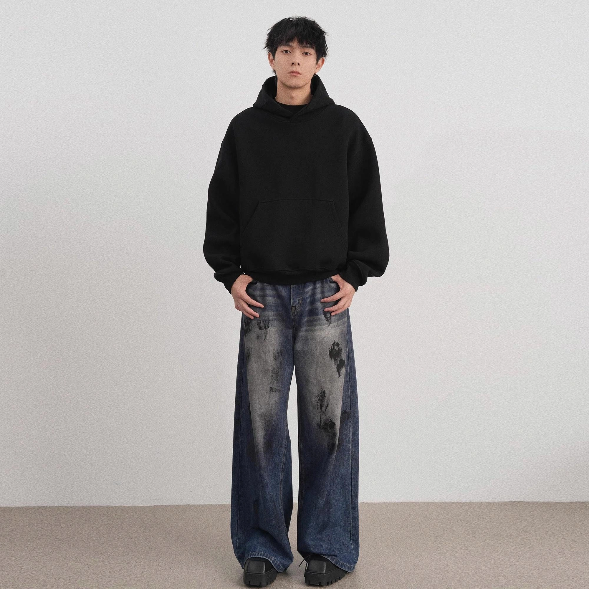 徐太浪 美式复古纯色重磅短款潮流百搭宽松休闲连帽卫衣 男女同款