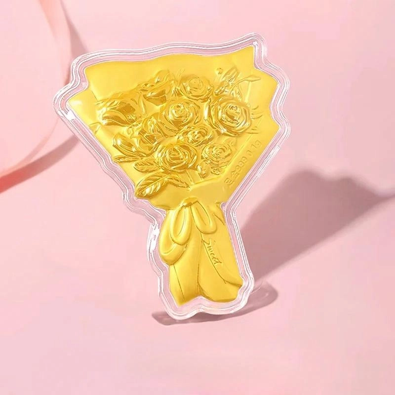 六桂福珠宝 黄金玫瑰花 真爱永不凋谢恋爱告白甜蜜示爱 玫瑰礼盒 投资金 足金 一口价 金片 男女同款情侣款