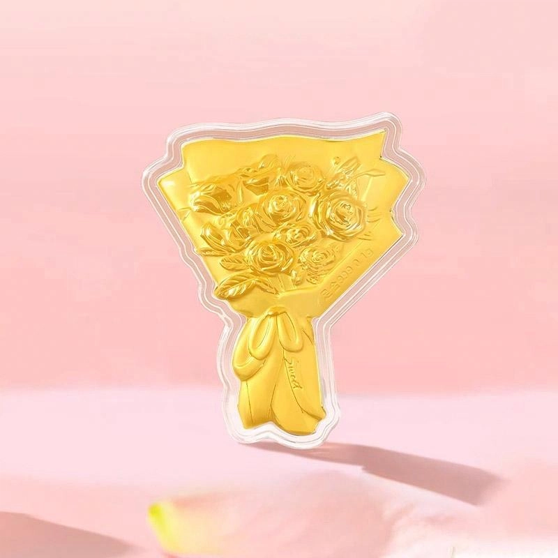六桂福珠宝 黄金玫瑰花 真爱永不凋谢恋爱告白甜蜜示爱 玫瑰礼盒 投资金 足金 一口价 金片 男女同款情侣款