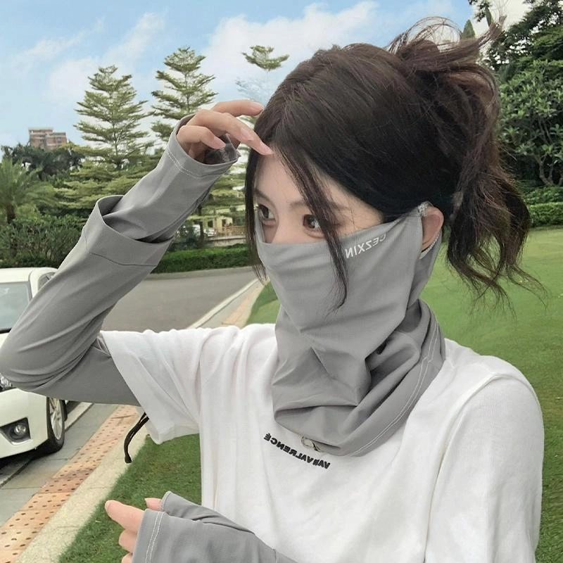 艾佳微 时尚纯色简约百搭户外遮阳护全脸舒适冰丝挂耳款不掉落多色可选 锦纶 防晒面罩 男女同款情侣款
