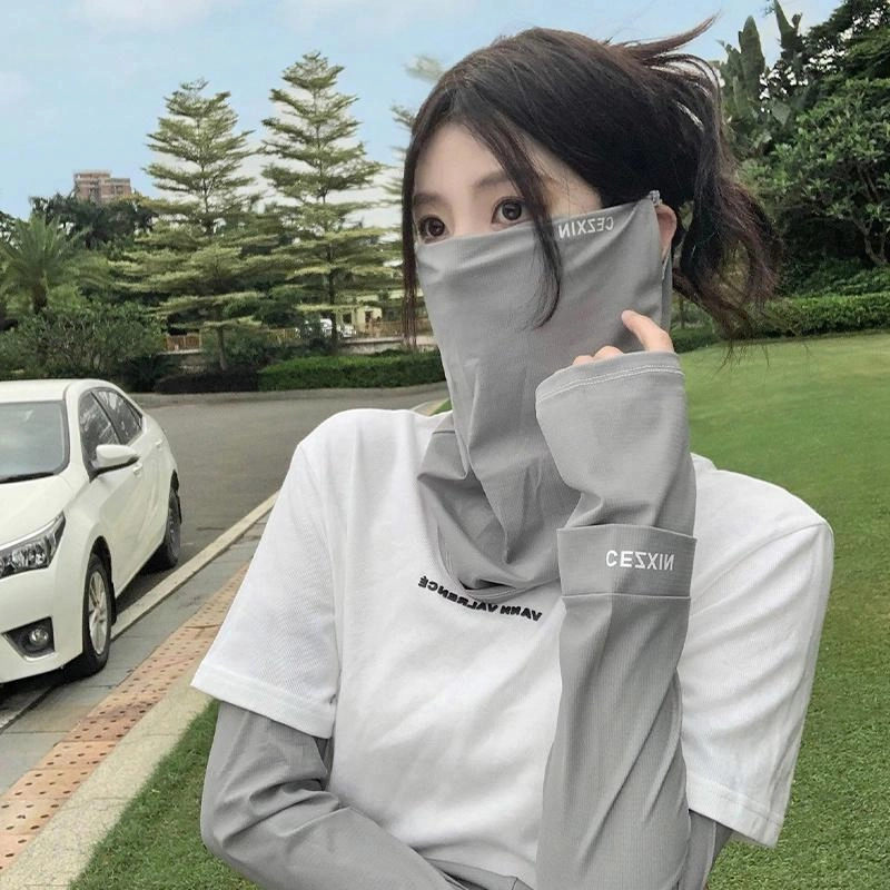 艾佳微 时尚纯色简约百搭户外遮阳护全脸舒适冰丝挂耳款不掉落多色可选 锦纶 防晒面罩 男女同款情侣款