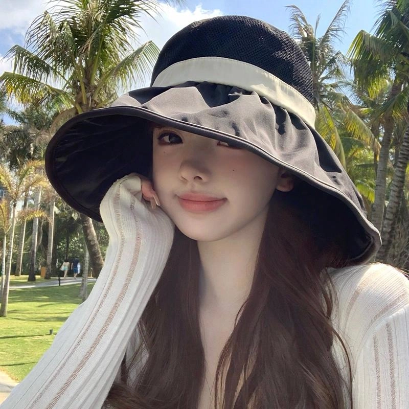 艾佳微 时尚蝴蝶结黑胶日常防晒遮阳大头围显脸小多色可选韩系大女主百搭款 聚酯纤维 渔夫帽 男女同款情侣款