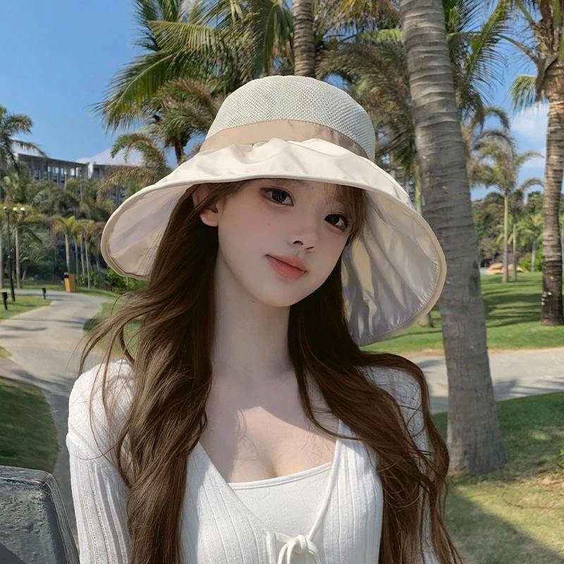 艾佳微 时尚蝴蝶结黑胶日常防晒遮阳大头围显脸小多色可选韩系大女主百搭款 聚酯纤维 渔夫帽 男女同款情侣款