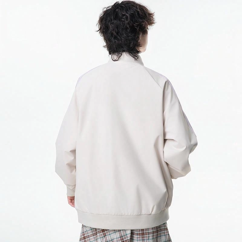 爱肯  美式复古高街经典飞行员条纹宽松通勤百搭棒球服 男女同款 藏青杏