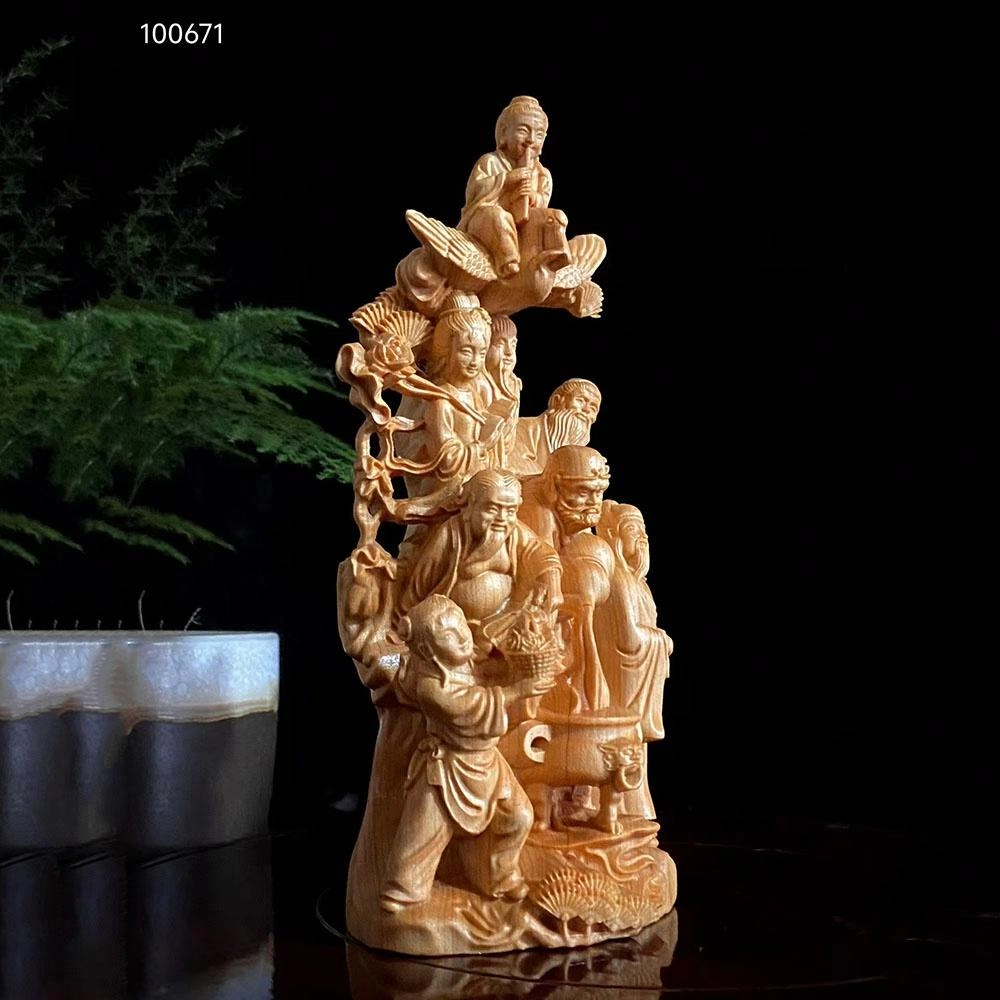 仙作美 八仙过海 精雕工艺品#好运 崖柏 摆件 男女同款情侣款