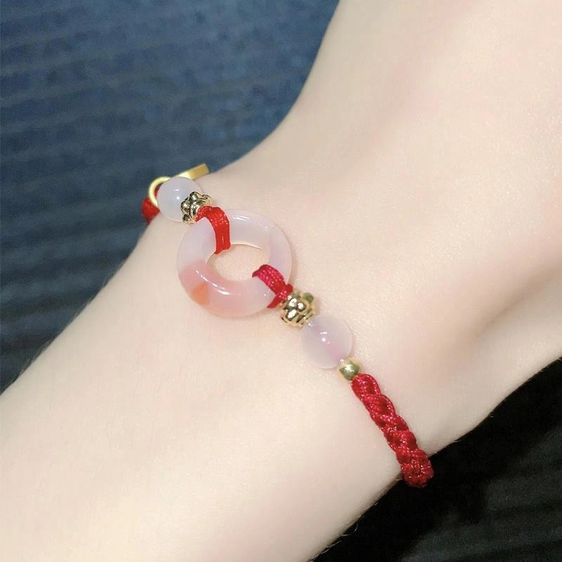 【可代写贺卡】 柯芙尼 平安喜乐 国风新中式本命年如意编织手绳可调节 玛瑙 手链 男女同款情侣款
