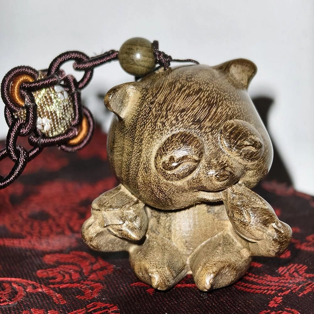 仙作美 假一赔万（小熊猫）金丝楠木乌木中式工艺品文玩小挂件 阴沉木 木作把件 男女同款情侣款
