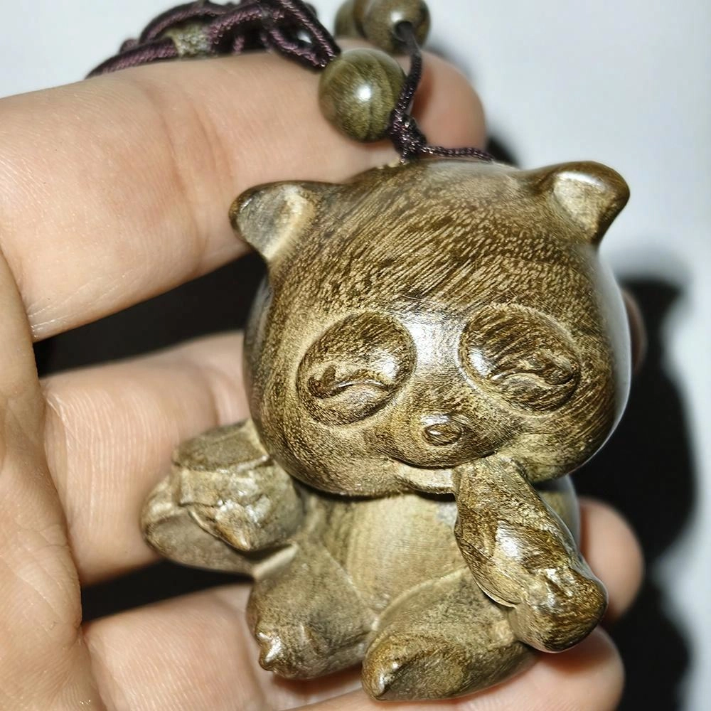 仙作美 假一赔万（小熊猫）金丝楠木乌木中式工艺品文玩小挂件 阴沉木 木作把件 男女同款情侣款
