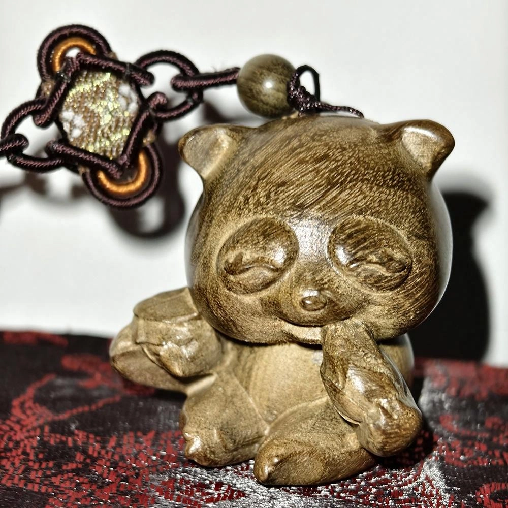 仙作美 假一赔万（小熊猫）金丝楠木乌木中式工艺品文玩小挂件 阴沉木 木作把件 男女同款情侣款