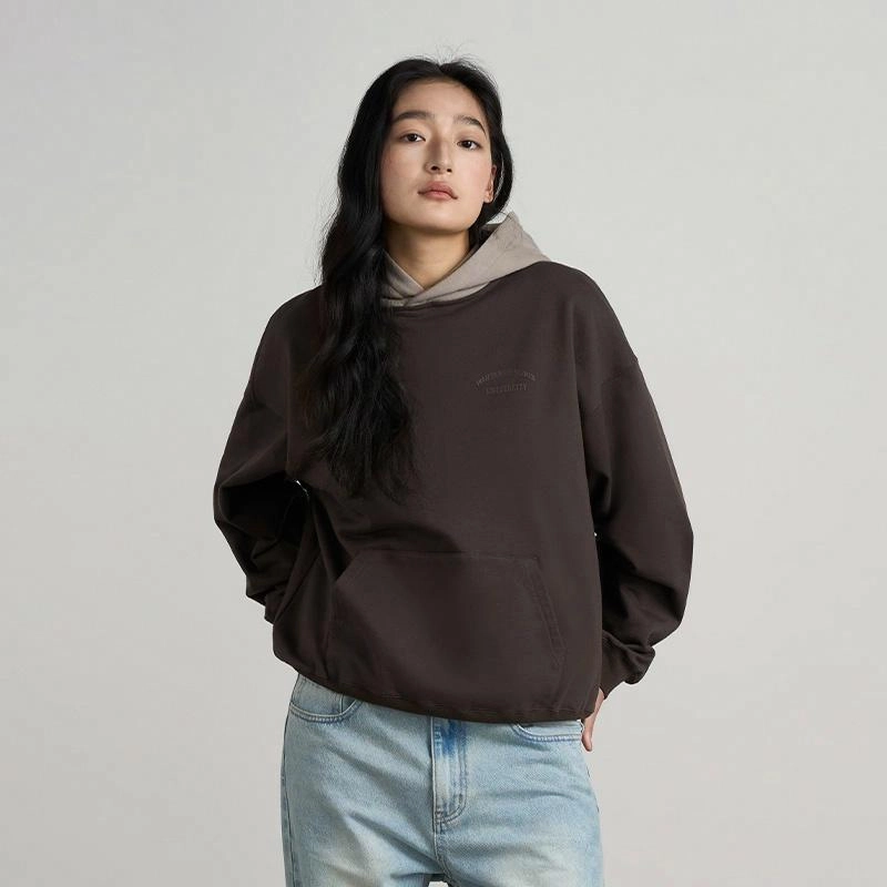 华人青年 撞色宽松帽衫休闲套头连帽卫衣 男女同款