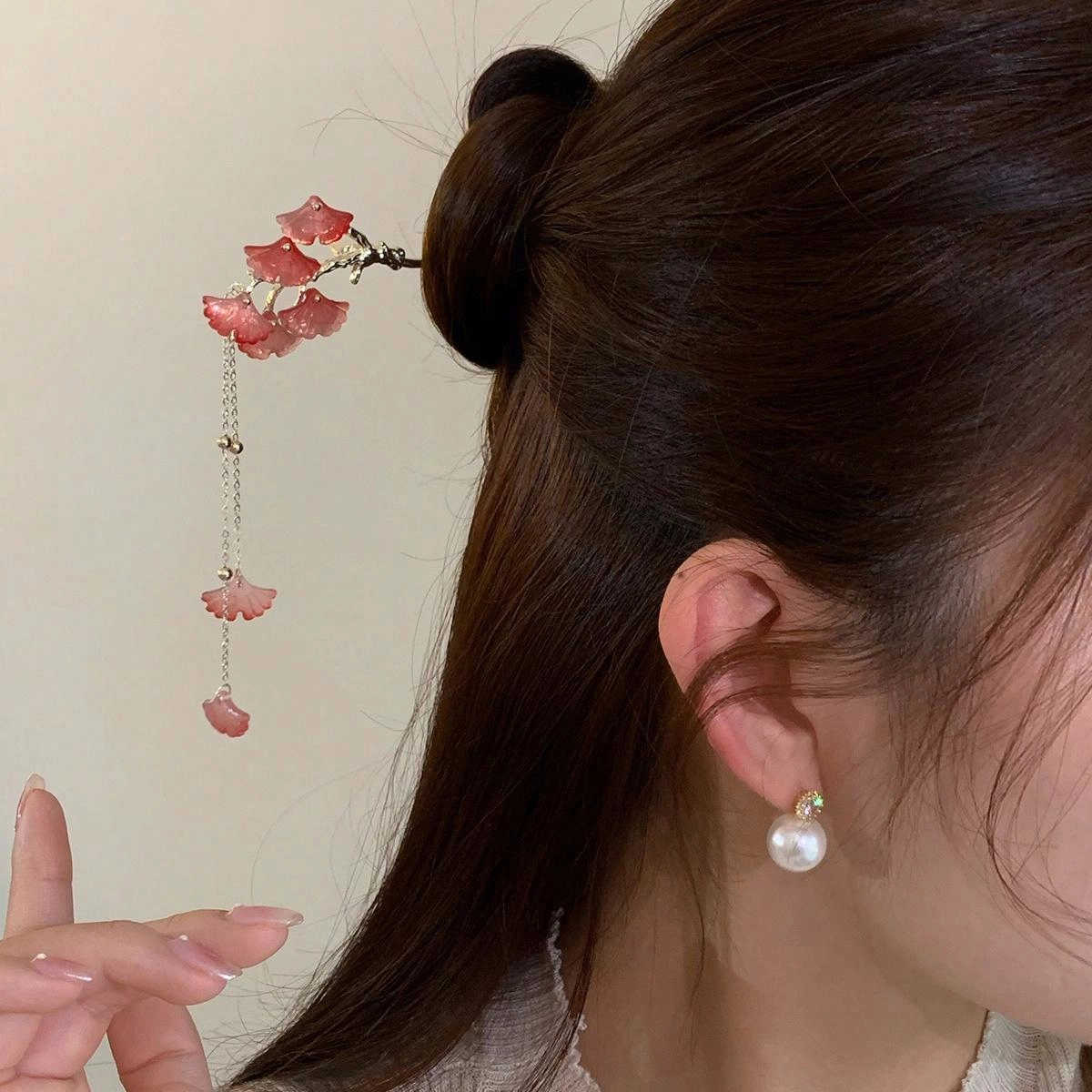 贯古今 气质银杏叶流苏高级感丸子头盘发简约现代 合金 发簪 女款
