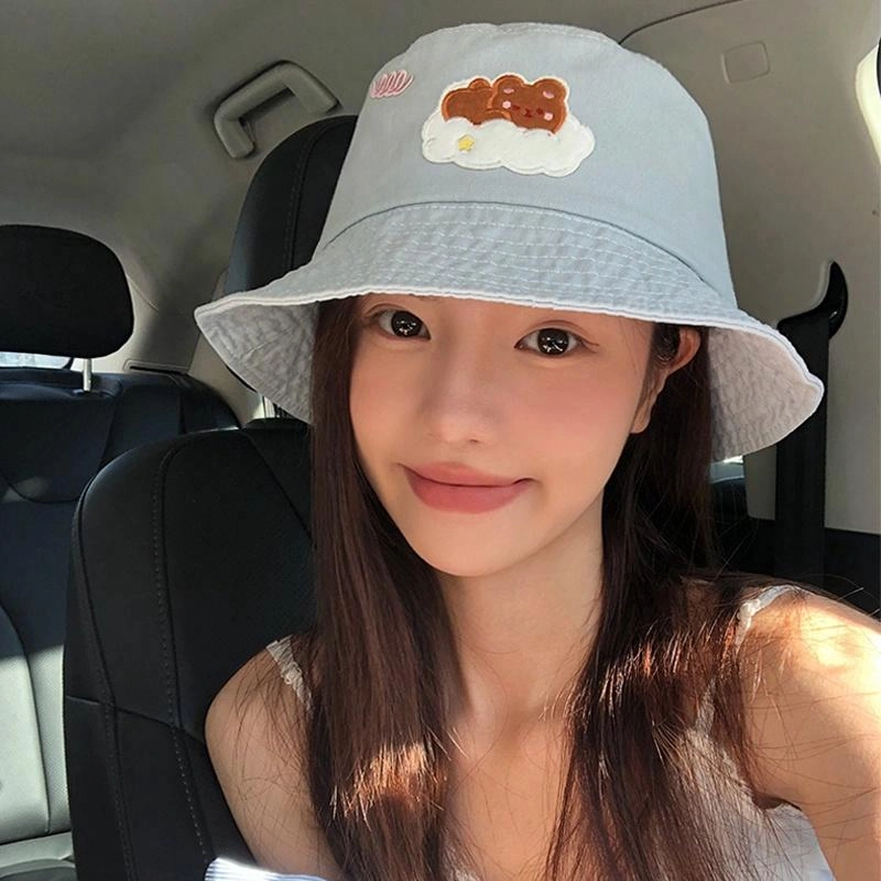 优莲茵 韩系甜美可爱小熊 春夏季百搭盆帽大头围显脸小防晒遮阳 糖果色甜妹出游帽 棉 渔夫帽 女款