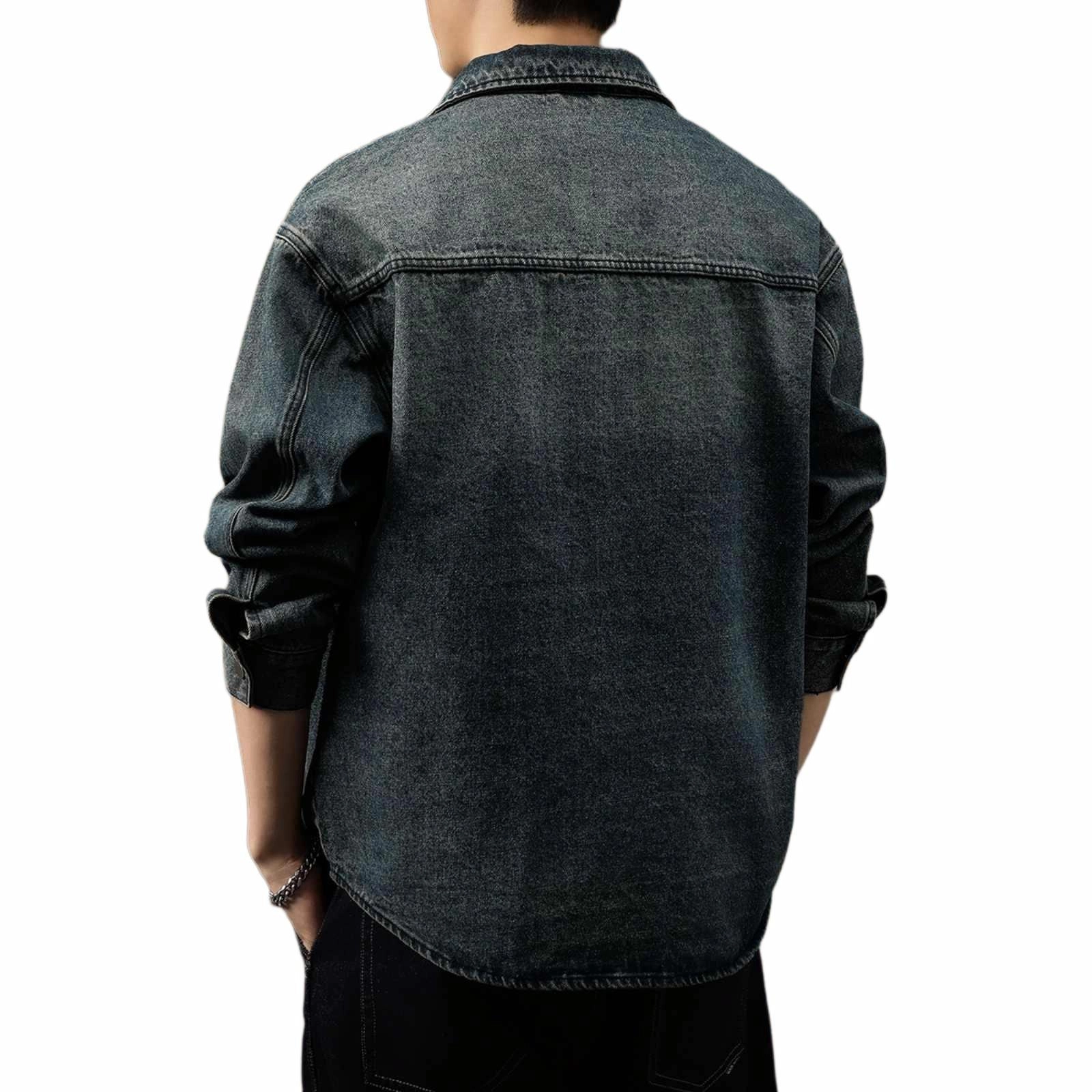 贵色 高端美式复古水洗重磅长袖衬衫 男款 蓝色