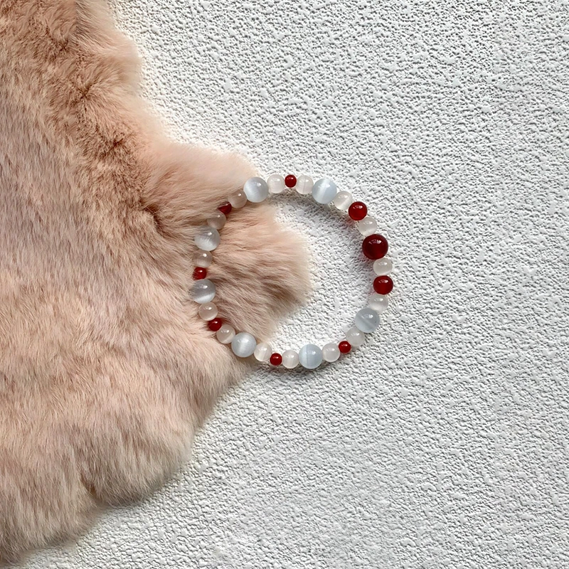 翡宇 红妆予你 新中式爆款 荔枝冻猫眼转运彩色串珠手链 复古精致显白小众设计高级感手饰 好运物 玛瑙 手串 女款
