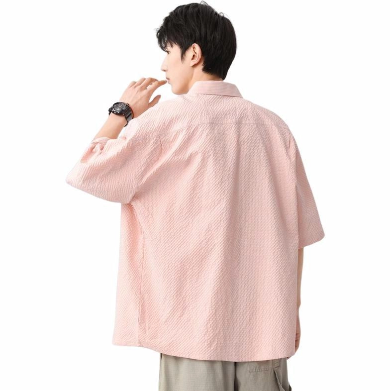 袋鼠 简约纯色宽松休闲百搭短袖衬衫 男女同款