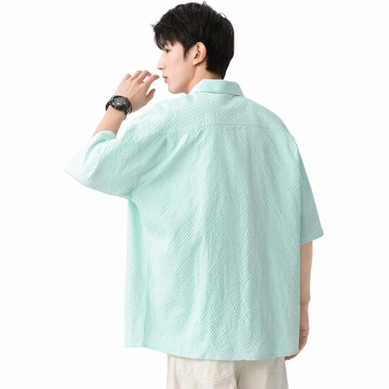 袋鼠 简约纯色宽松休闲百搭短袖衬衫 男女同款