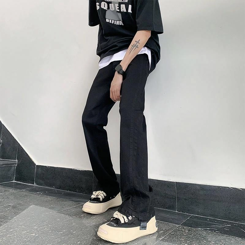 袋鼠 美式街头复古休闲宽松百搭微喇牛仔裤 男女同款