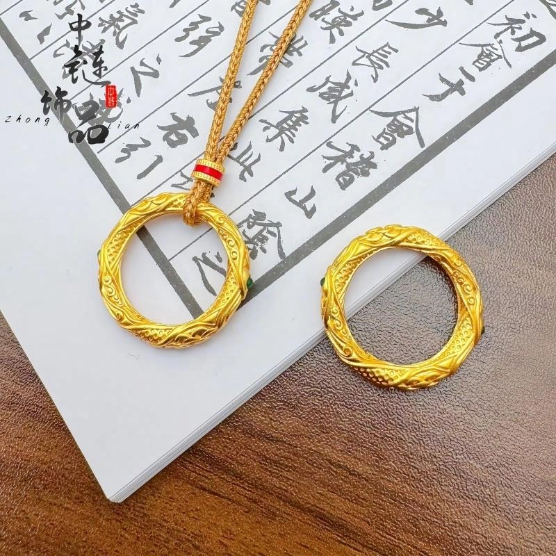 古法錾刻乾坤圈吊坠 爱骊 珐琅彩平安扣国风锁骨链 合金 项链 男女同款情侣款