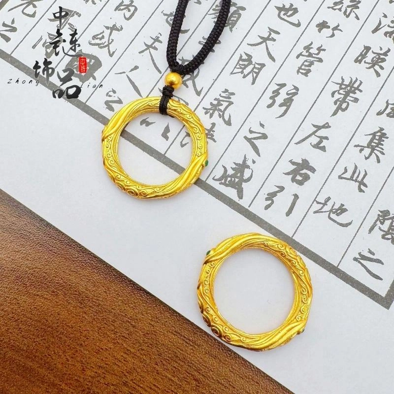 古法錾刻乾坤圈吊坠 爱骊 珐琅彩平安扣国风锁骨链 合金 项链 男女同款情侣款