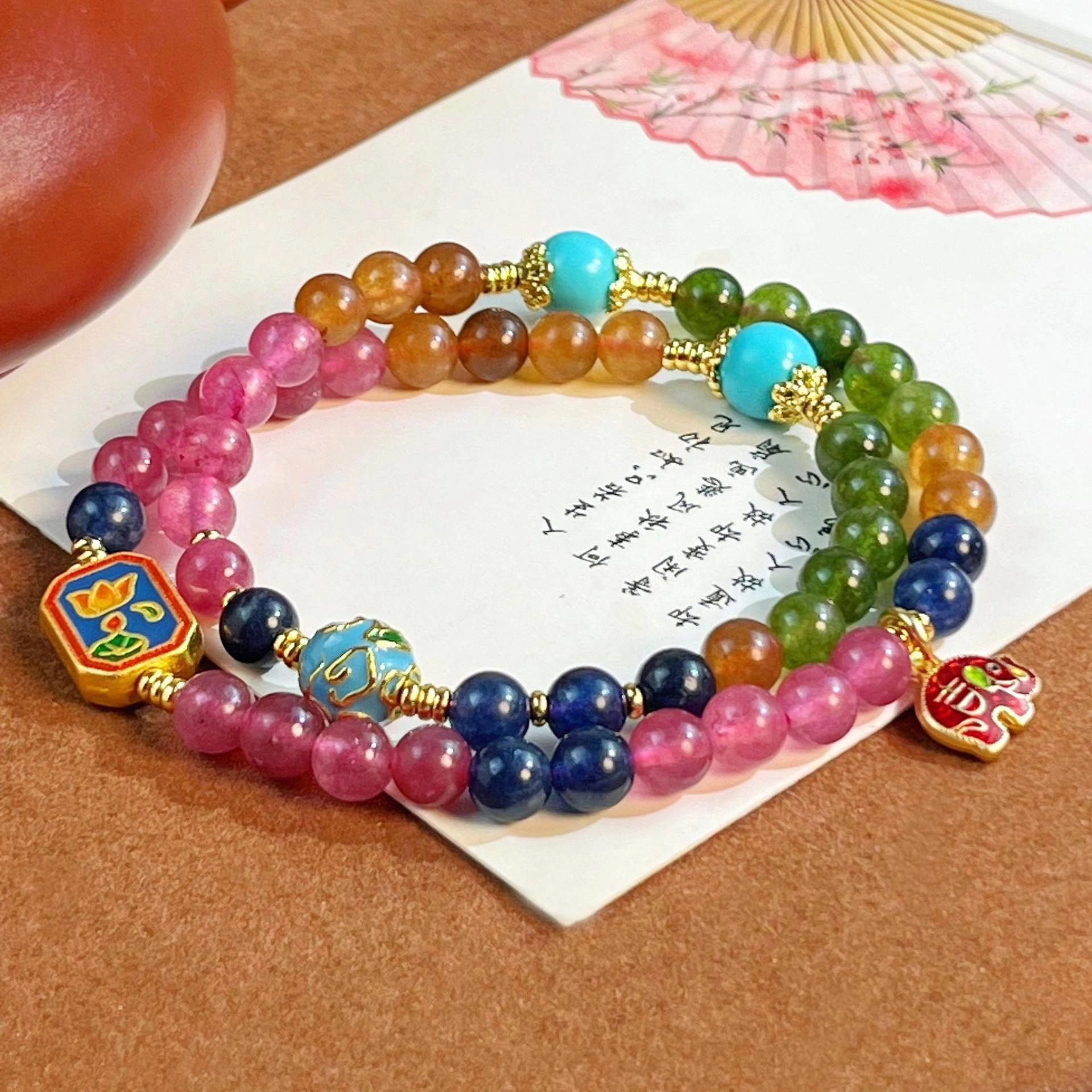 金戟 多巴胺 新中式国潮复古民族风 吉象莲花 叠戴轻奢高级时尚百搭#好运 碧玺 手串 女款