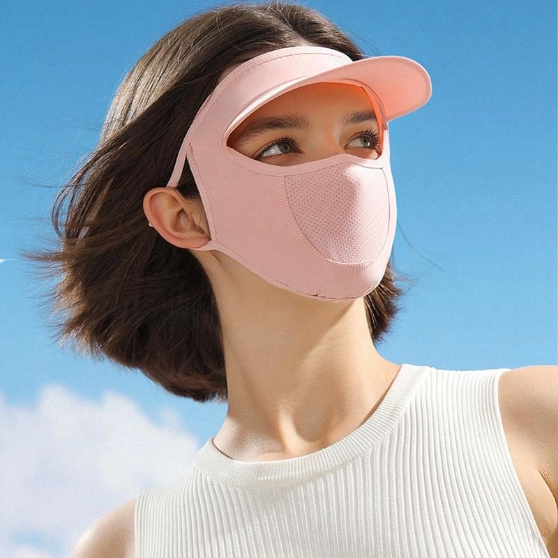 祎步康 全脸带帽檐 户外防紫外线冰丝口罩透气薄款 防晒面罩 男女同款情侣款