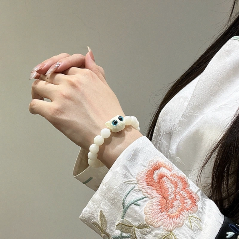 唐述 招财猫 平安如意 新中式国潮复古风 呆萌可爱 诸事皆顺 好运爆棚 白玉菩提 手串 男女同款情侣款