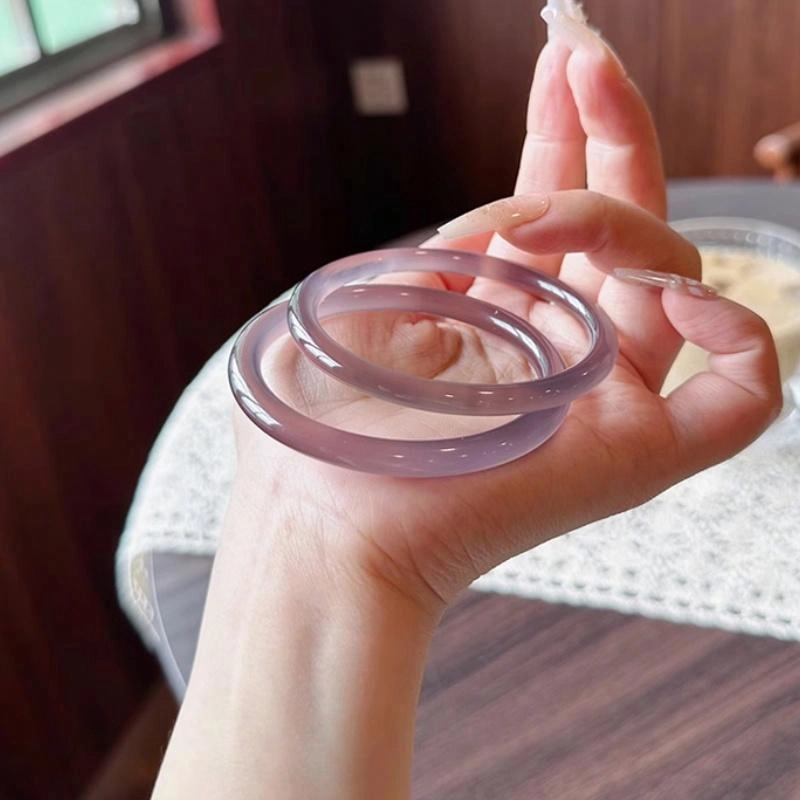 贝诗珠宝 冰灰细圆条温婉简约精致轻奢雅韵清冷古韵 玉髓 手镯 女款